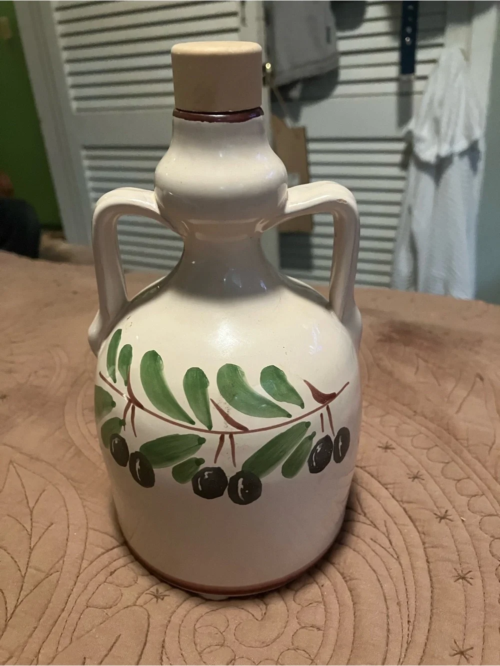 Hand Painted Ceramic Olive Oil Jug By Ceramiche Giovanni Saldarelli